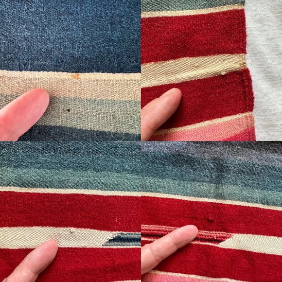 Vintage Wool Serape 62" Fringed Runner Blanket Rainbow Native Mexican American - Picture 9 of 11